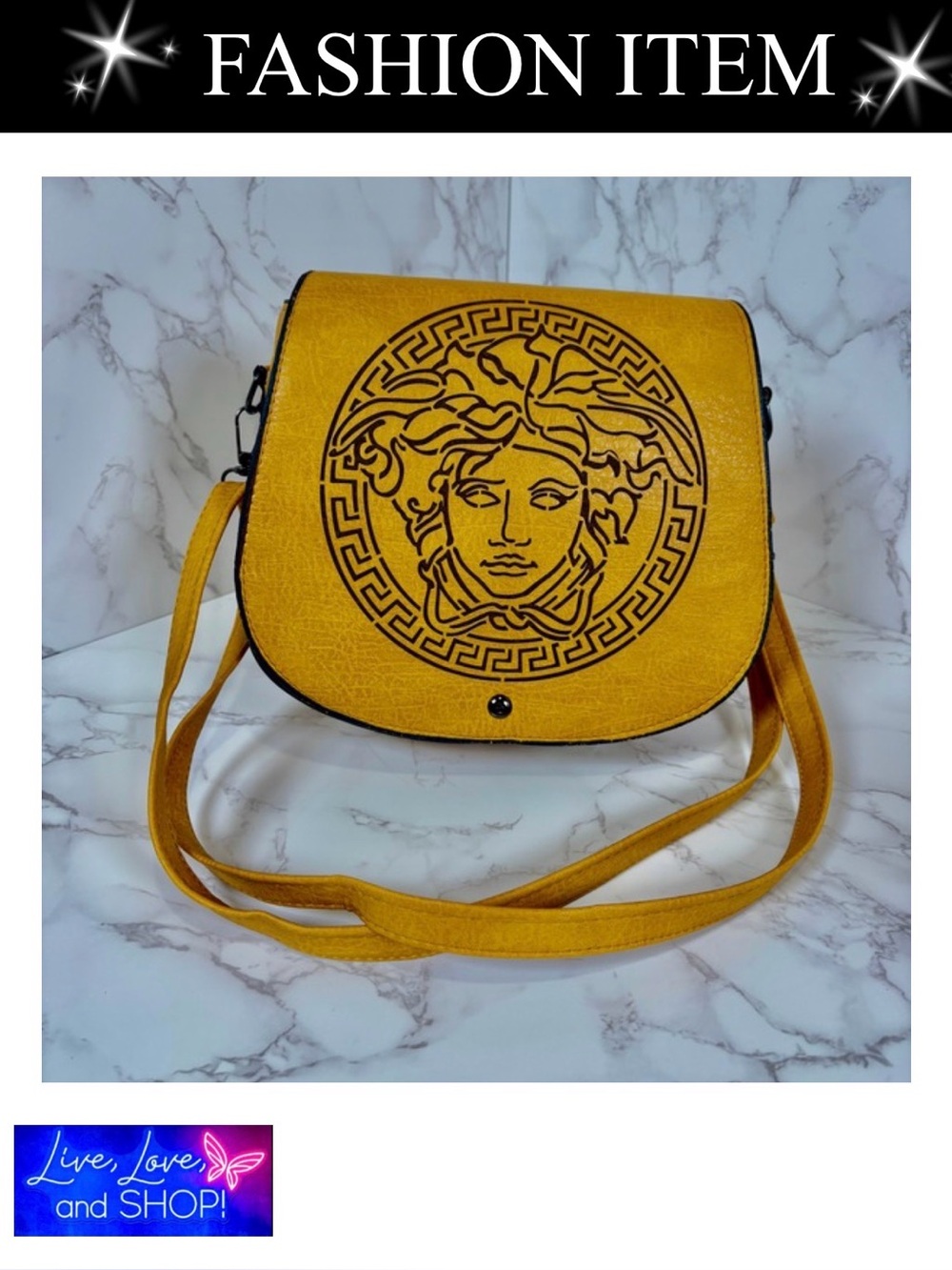 A-1CS-4D: PURSE: Gold/Mustard w/Black Detailing & Crossbody Strap, EUC - Picture 1 of 11